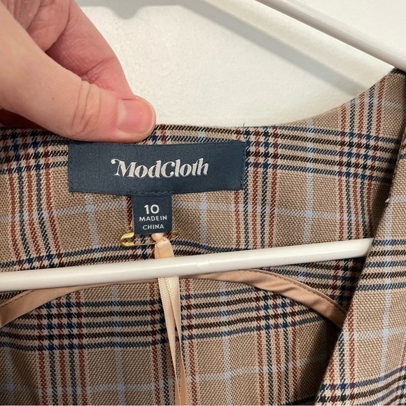 NEW NWT MODCLOTH Plaid Appeal Vest Jumpsuit Tan Brown Blue Sleeveless Retro 70s - Picture 6 of 16